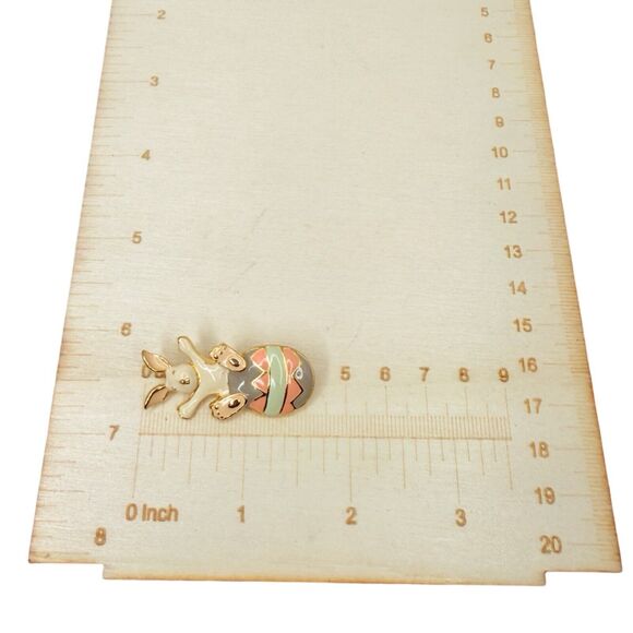 VTG Steinmetz Easter Bunny Egg Brooch Pin 1 5/8" Gold Tone Pastel Enamel Signed - Picture 10 of 10
